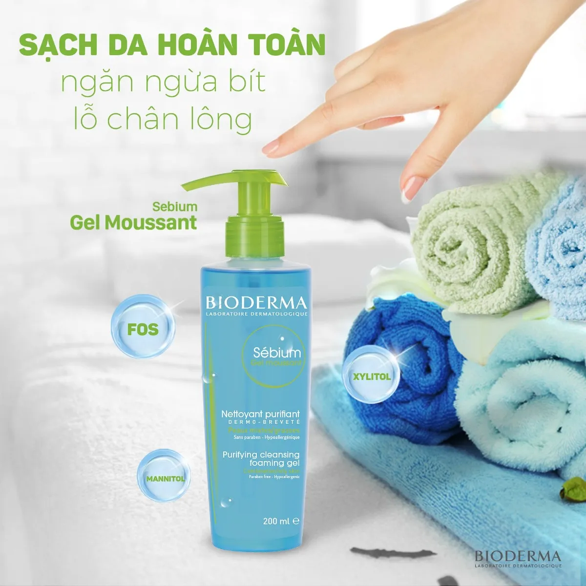 Gel Rửa Mặt Bioderma Sébium Gel Moussant giảm bít tắc lỗ chân lông, điều tiết bã nhờn và ngăn ngừa mụn hiệu quả.