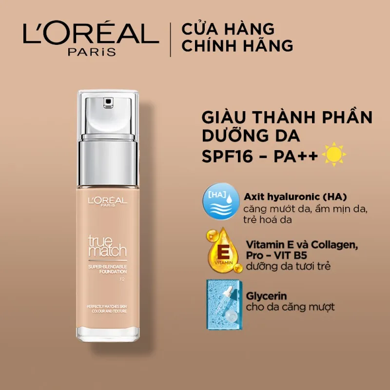 Kem Nền L'Oréal True Match Super-Blendable Foundation giúp mang lại lớp trang điểm tự nhiên nhẹ mịn.