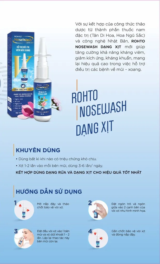 Xịt Hỗ Trợ Điều Trị Viêm Mũi Xoang Rohto NoseWash